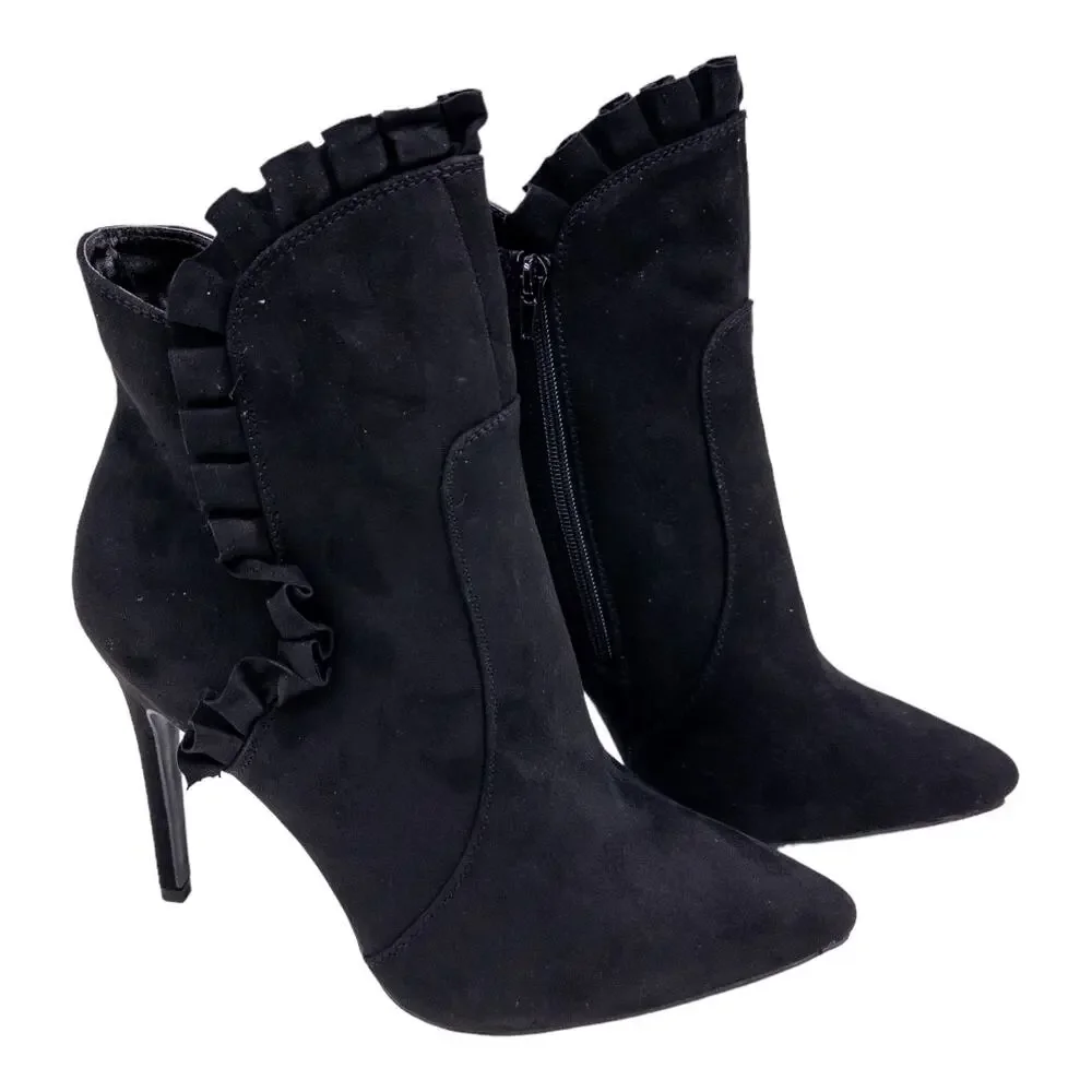 JustFab Black Latrice Lace Stiletto Heeled Ankle Boots Women's 11 Wide